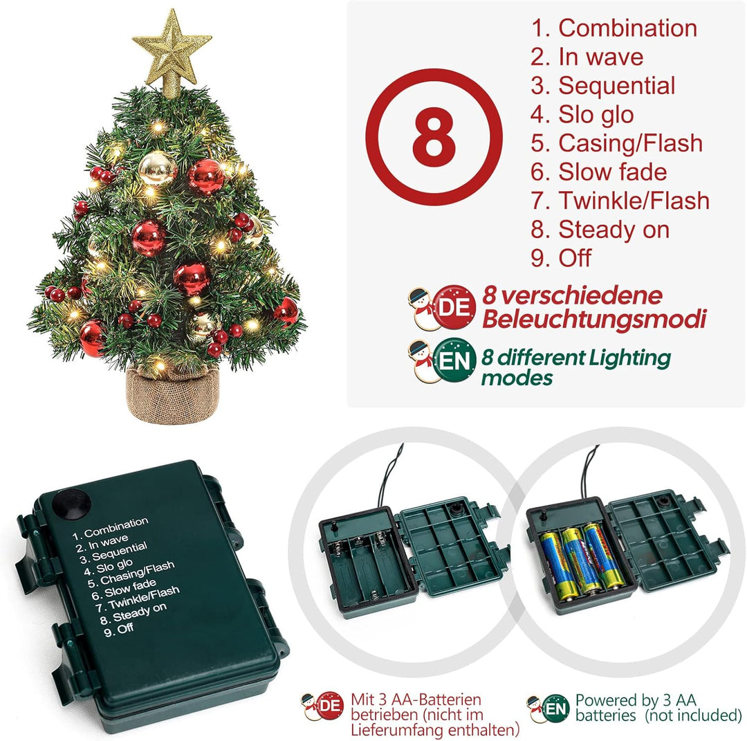 Yorbay Mini Weihnachtsbaum mit 20 warmweiss LEDs 8 Licht Modi, Tannenbaum mit Stern-Baumspitze und D