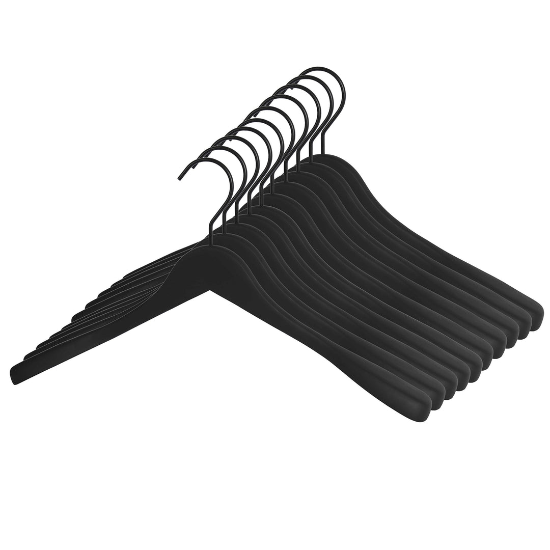 10x hochwertiger Premium Kleiderbügel aus Holz 45cm Breite schwarz beschichtet gummiert 10er Pack