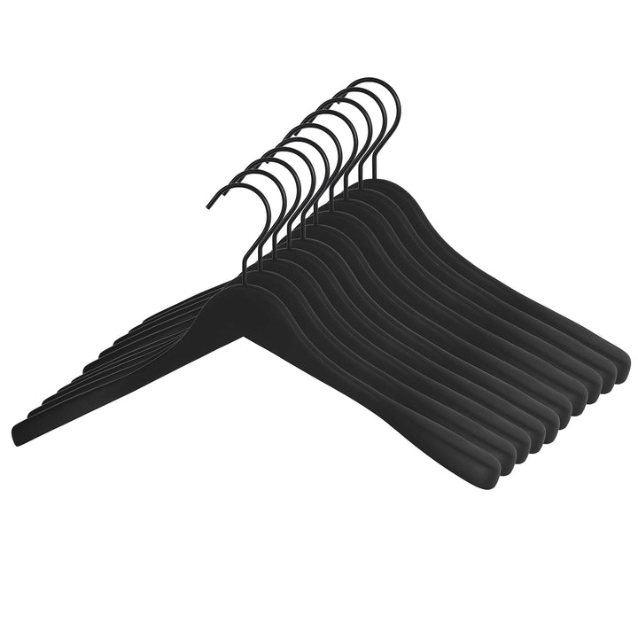 10x hochwertiger Premium Kleiderbügel aus Holz 45cm Breite schwarz beschichtet gummiert 10er Pack