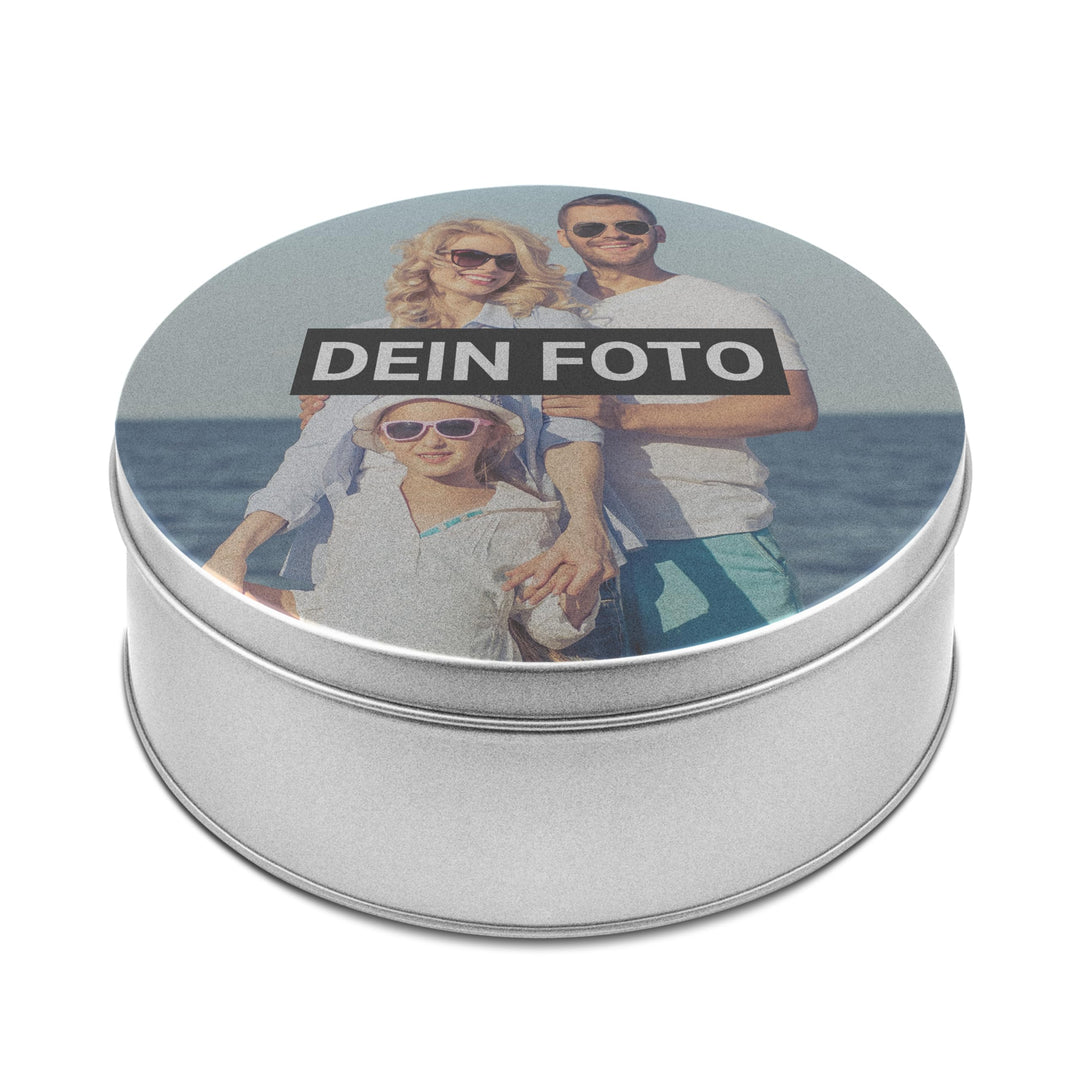 PhotoFancy® - Personalisierte runde Blechdose mit Foto - Keksdose rund mit eigenem Motiv selbst gest