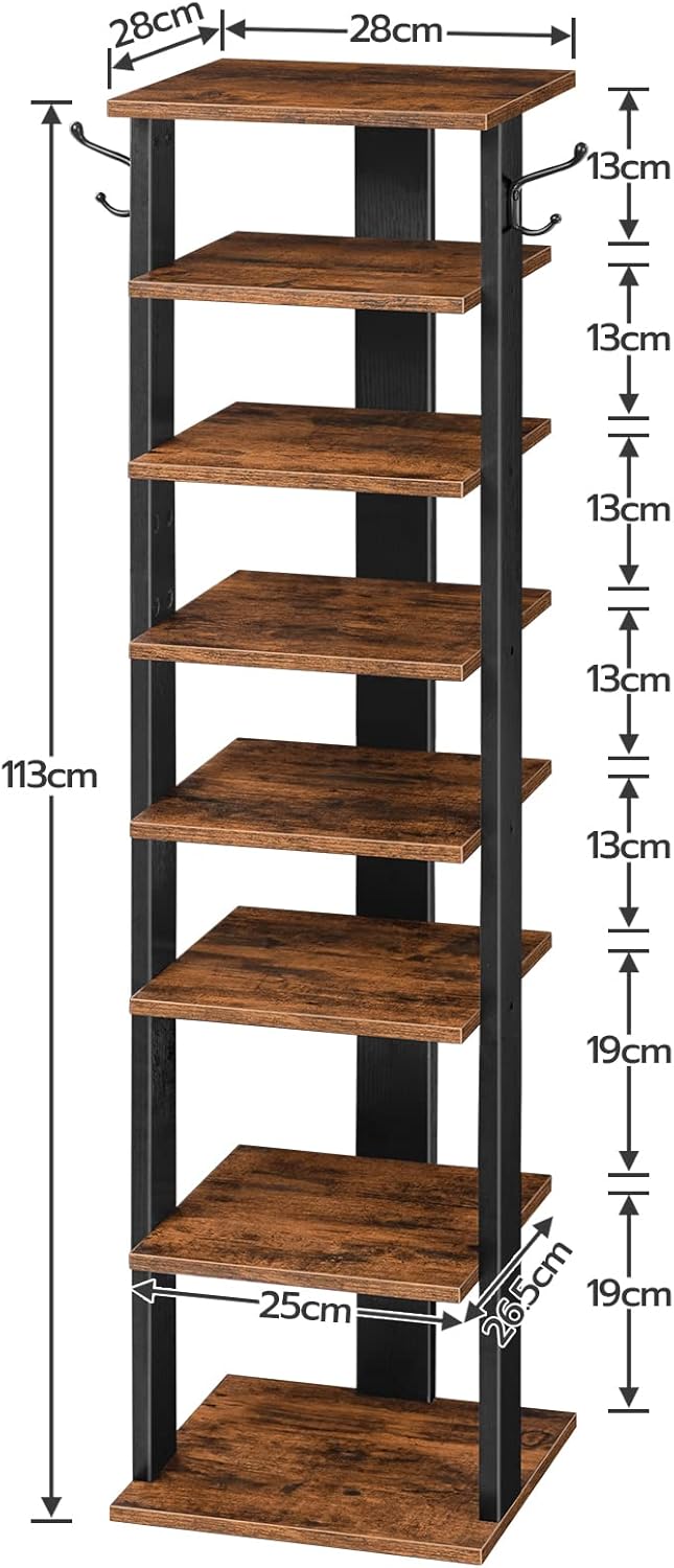 HOOBRO 8-lagiges Schuhregal, schmales Schuhablage, Schuhschrank mit 2 Haken, Ablagegestelle, platzsp