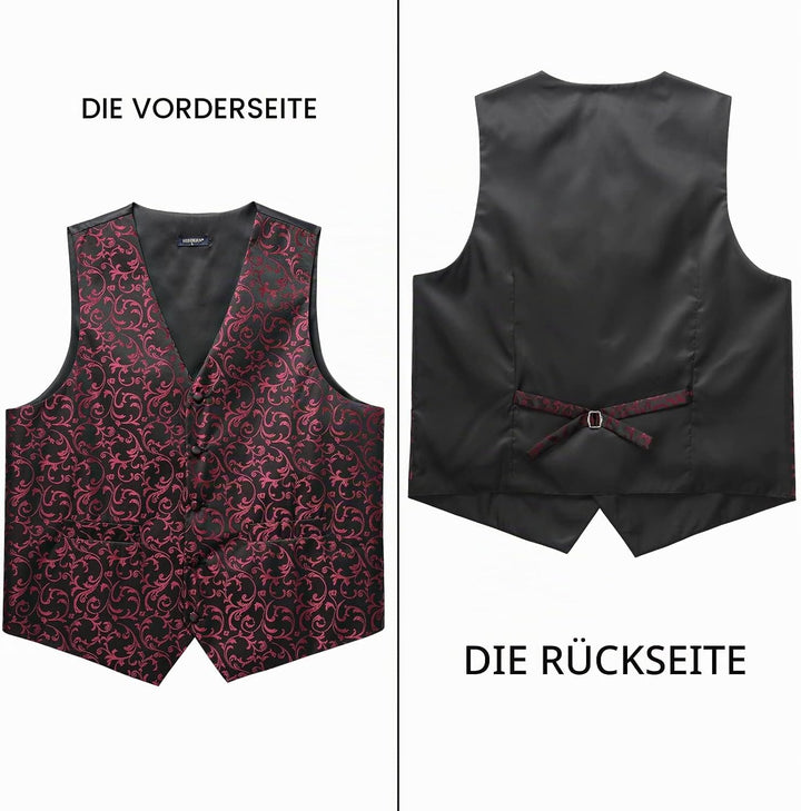HISDERN Herren FLoral Hochzeit Weste Krawatte Einstecktuch Taschentuch Jacquard Weste Anzug Set S Sc