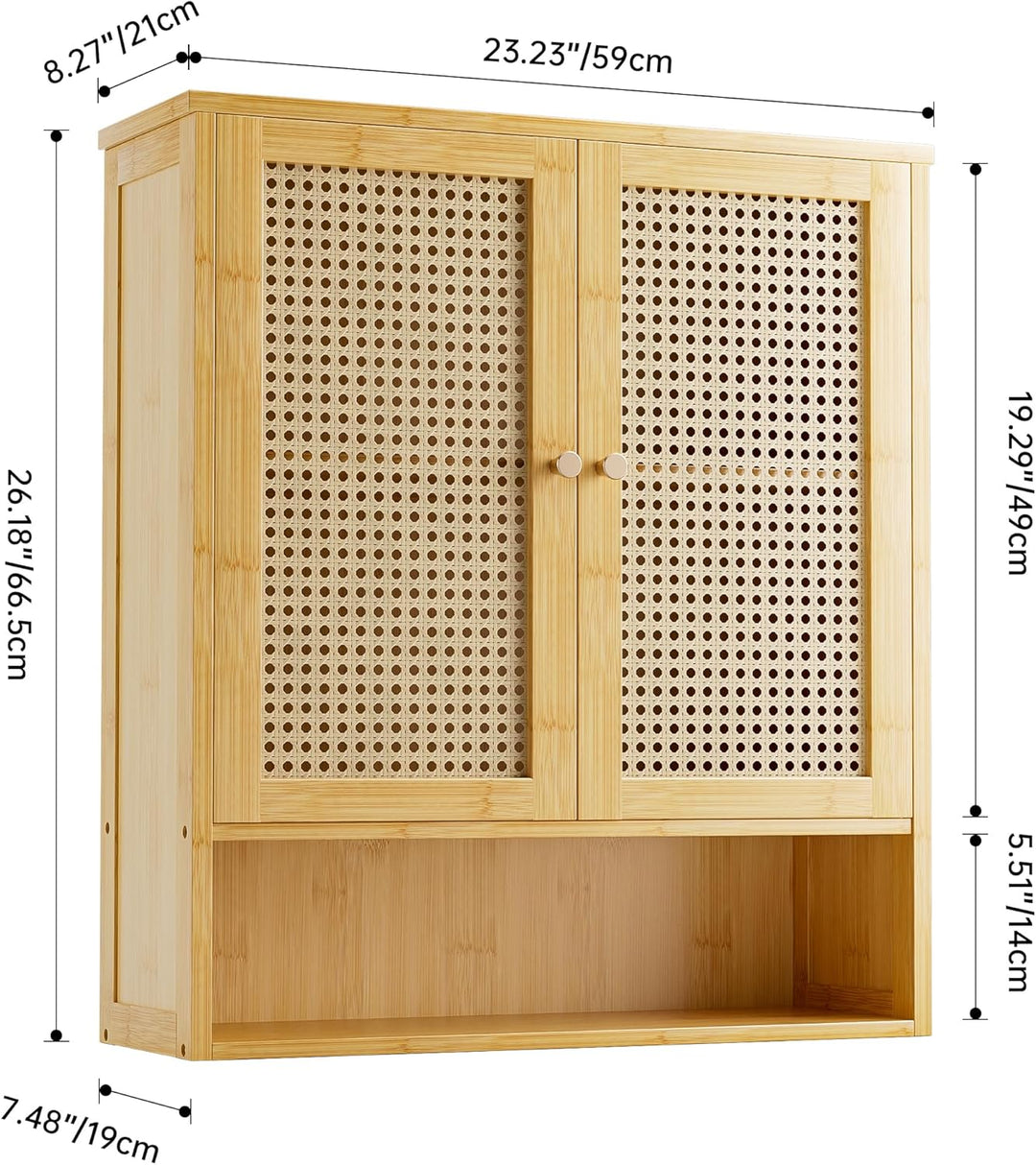 vovala Badezimmer-Wandschrank, Bambus-Aufbewahrungsorganisator über der Toilette mit 2 Rattantüren u