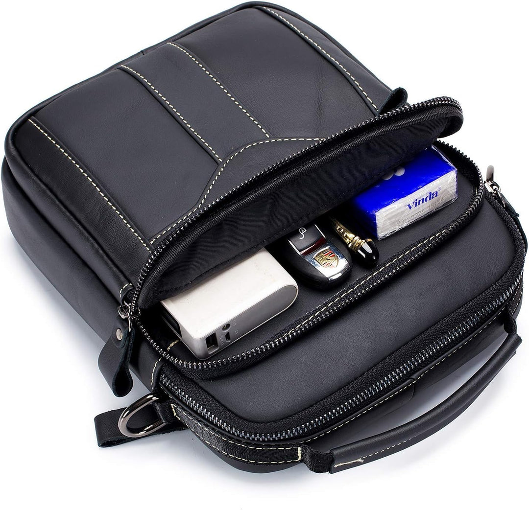 MANNUOSI Herren Schultertaschen business Freizeit Henkeltaschen echtleder vintage Handtaschen Einhei