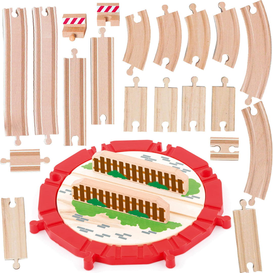 21 TLG. XL - Holz - Schienenset - für Eisenbahn/Holzeisenbahn - passend für alle Schienen-Systeme &
