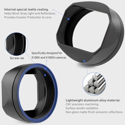 Haoge LH-X54B Metall Rechteckig Sonnenblende Gegenlichtblende mit 49mm Adapterring für Fujifilm Fuji