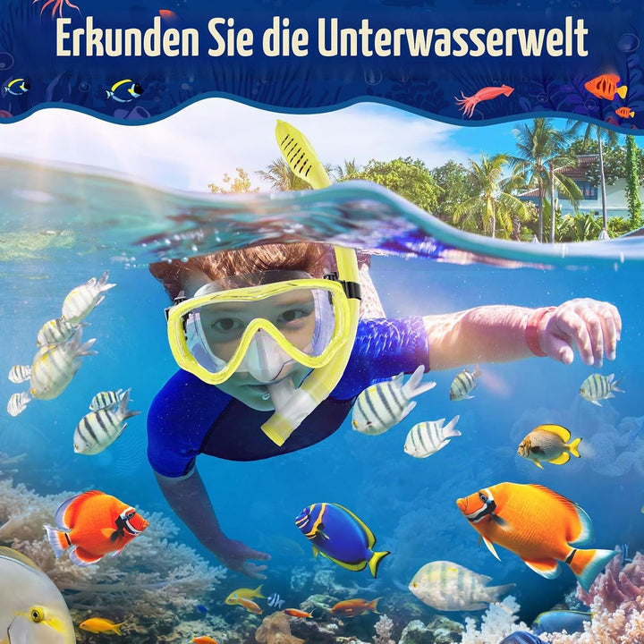 UPhitnis Schnorchelset Kinder - Taucherbrille Anti-Fog und Trocken Schnorchel - Anti-Leck Tauchmaske