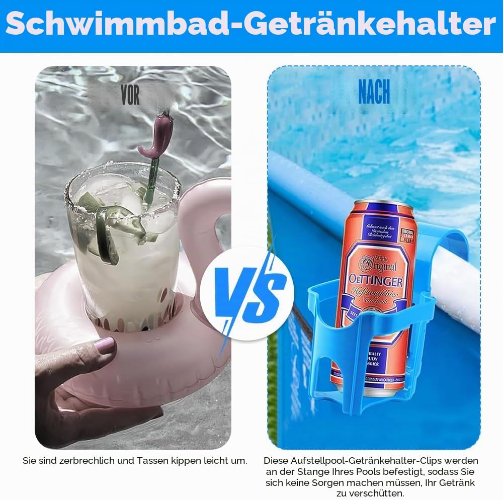 Pool Getränkehalter, 4 Kunststoff Getränkehalter Poolrand, Wasserbecher Hängehalter für Schwimmbecke