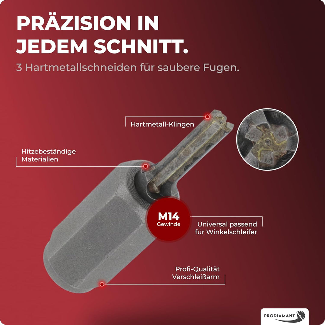 PRODIAMANT Hartmetall Fugenfräser 6 mm für Winkelschleifer Mörtelfräser mit M14 Gewinde 6mm, 6mm