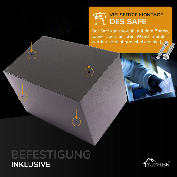 Panorama24 Tresor Safe mit Elektronik-Zahlenschloss 31x20x20cm LED-Anzeige Stahlbolzen, silbergrau,