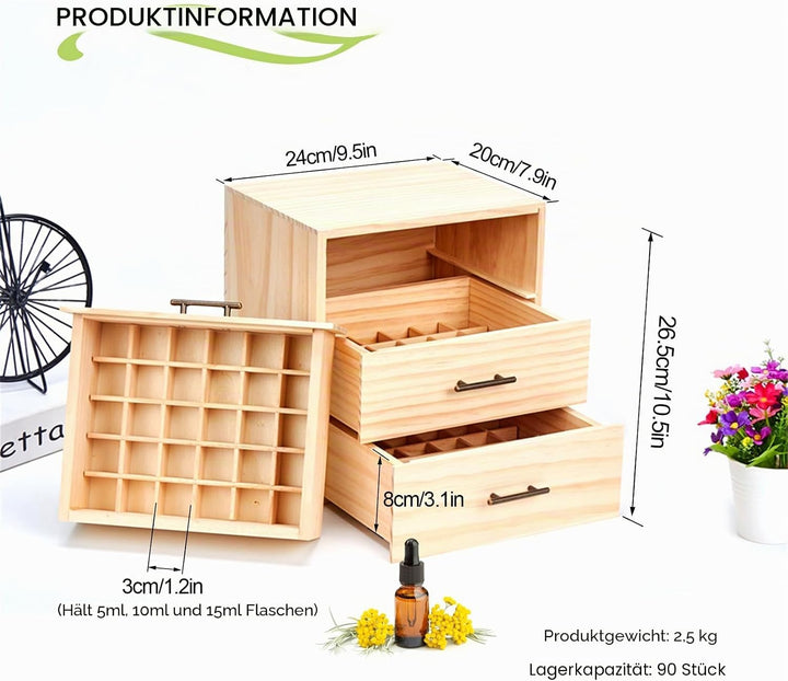 RoseFlower Bambus Ätherisches Öl Organisator Behälter Duftöle Display Ständer, 90 Löcher Aufbewahrun