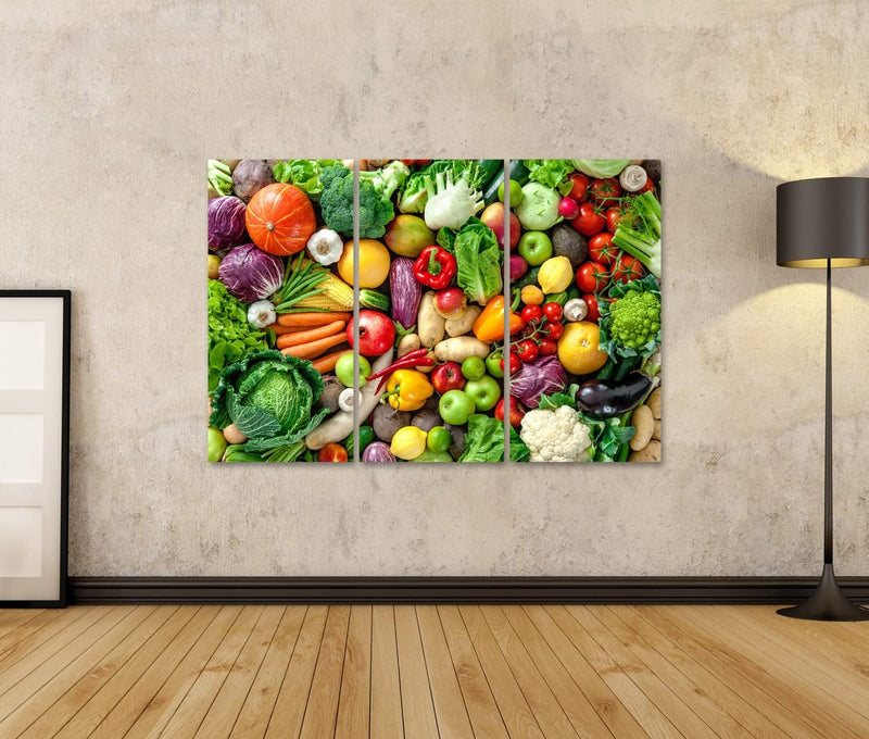 Bild auf Leinwand Sortiment Von Frischem Obst Und Gemüse Wandbild Poster Kunstdruck Bilder Format: 1