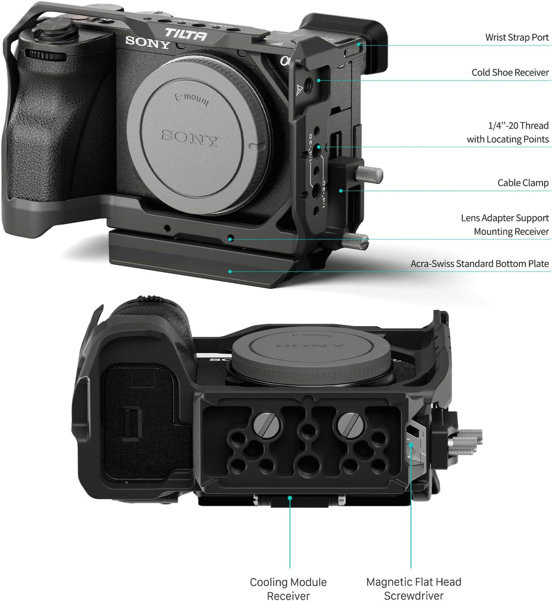 Tilta A6700 Cage, Kamerakäfig Kompatibel mit Sony a6700 mit Arca Grundplatte und HDMI Kabelklemme -