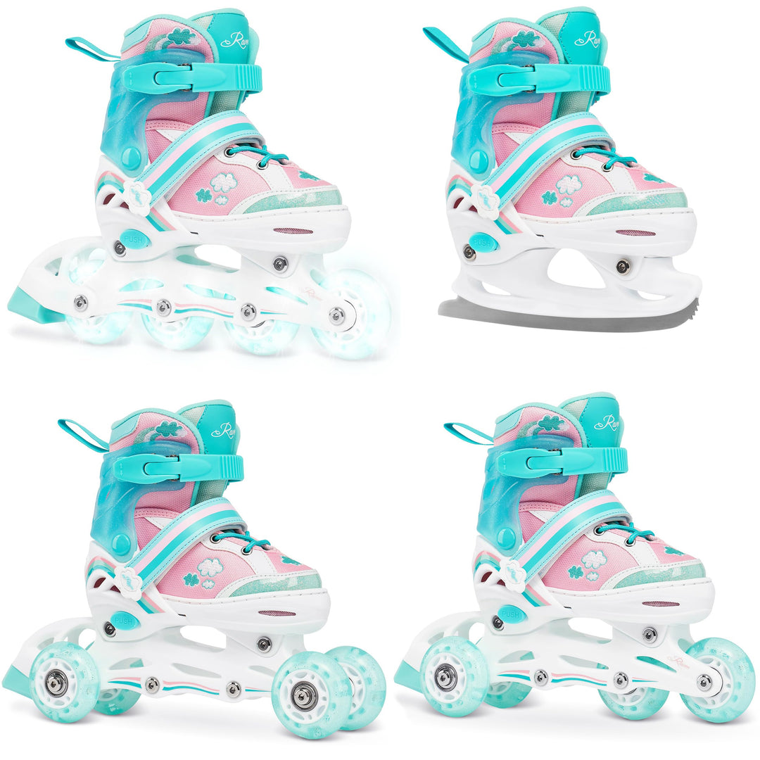 RAVEN 4in1 Inline Skates Triskates Rollschuhe Schlittschuhe Inliner für Kinder Mädchen verstellbar G