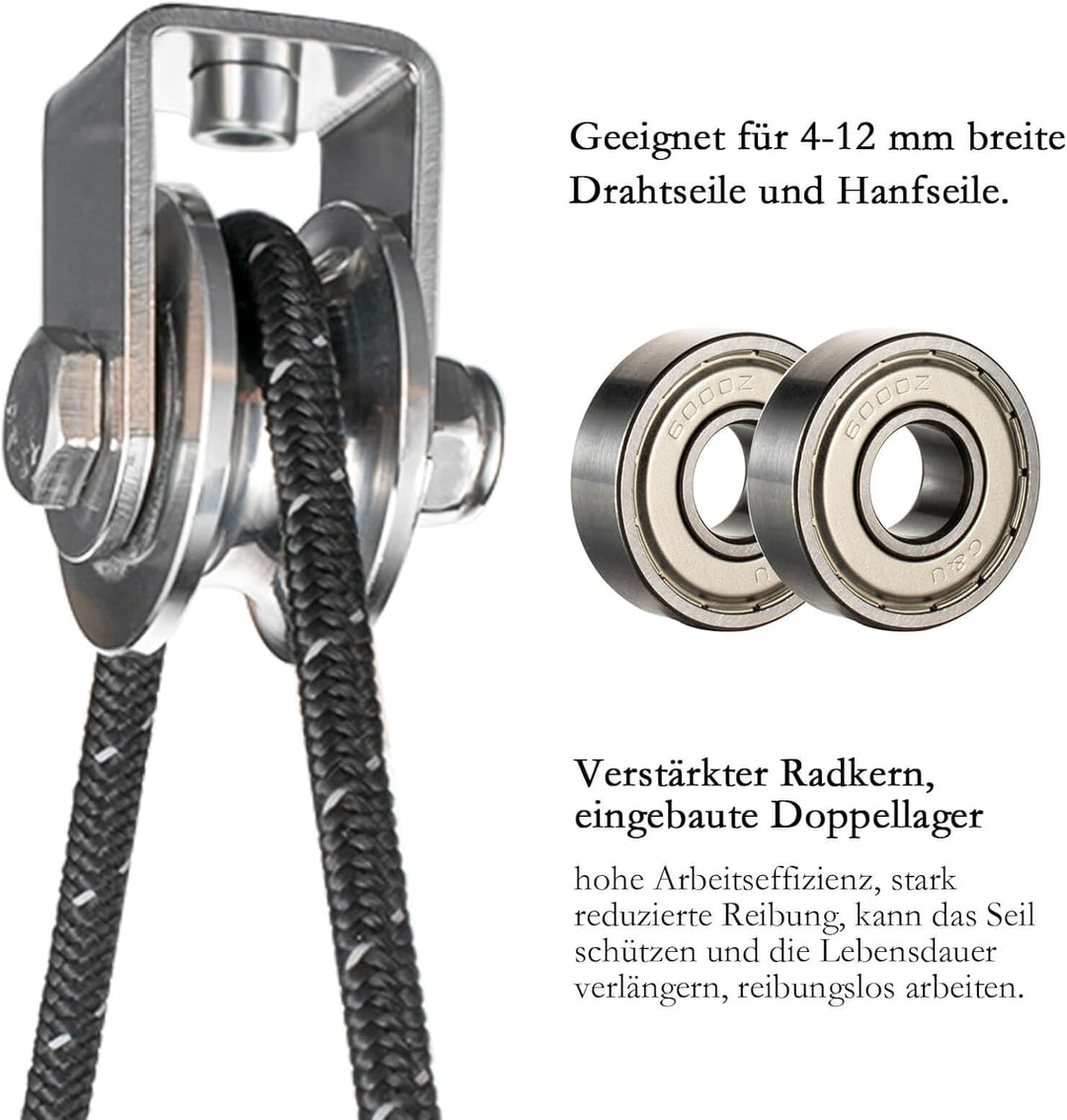 Umlenkrolle mit 2 Kugellager, Edelstahl Fitness flaschenzug，Umlenkrollen für 12MM Seile Stahlseil, T