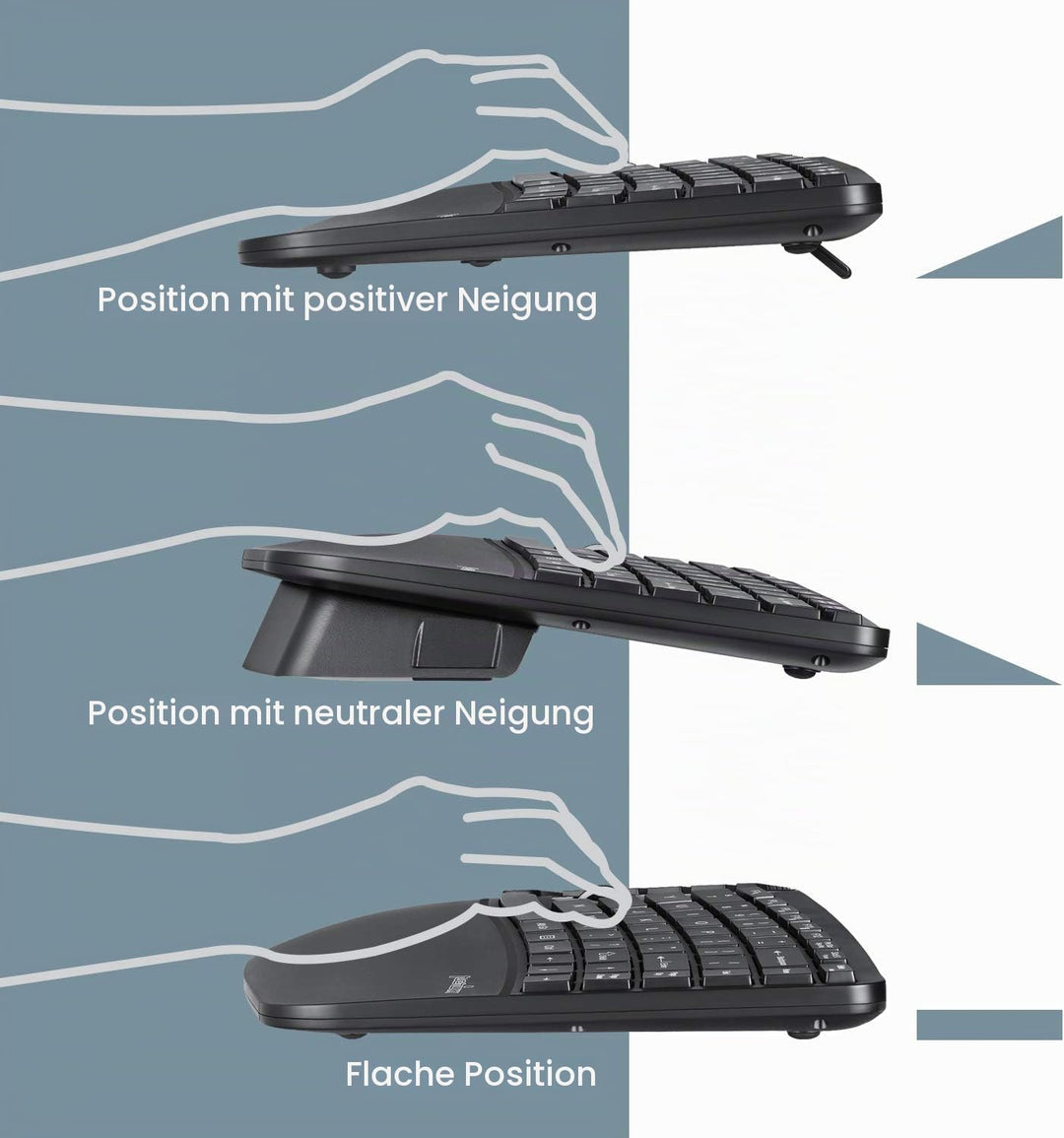 Perixx Periduo-606 Kompakt-Tastatur-Set, ergonomisch, kabellos, vertikal, tragbar, mit Verstellbarer