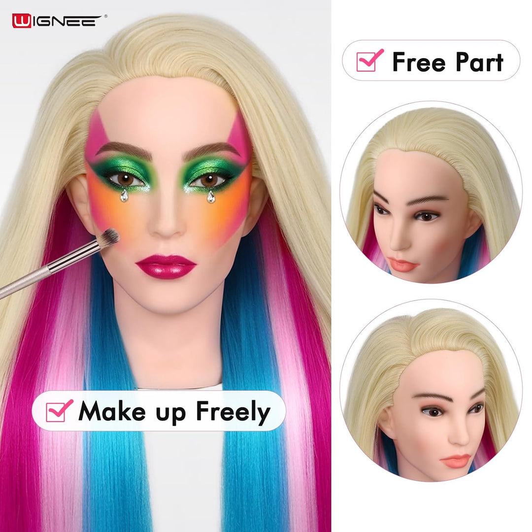 WIGNEE Cosmetology Mannequin Kopf mit realistischem Gesicht – Hitzebeständiges synthetisches Haar fü