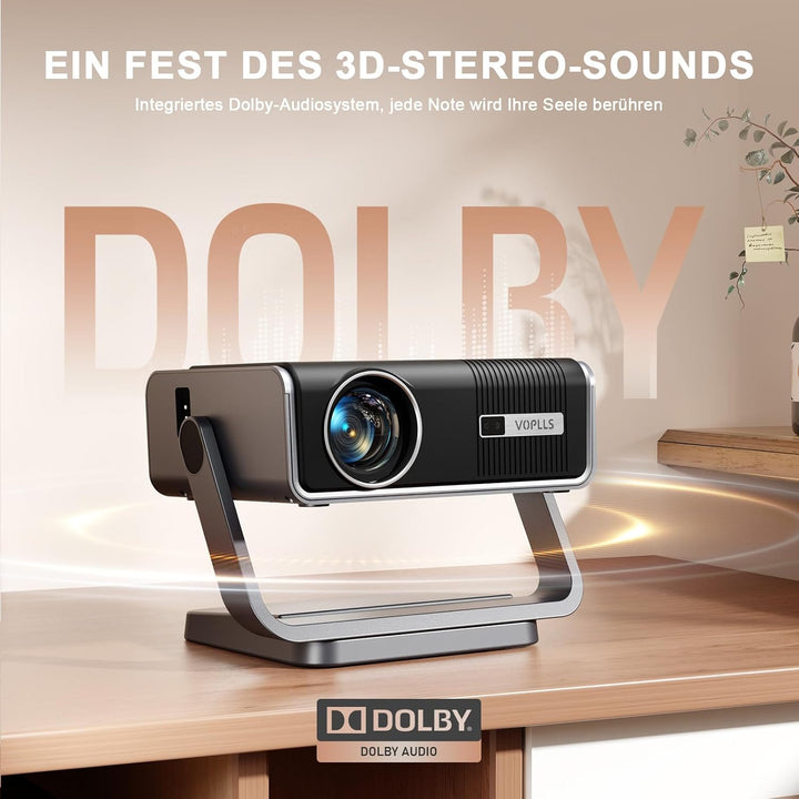 Smart Beamer 4K【Netflix-Fähig &amp; Dolby Audio】 Auto Fokus/6D Trapezkorrektur Beamer Full HD 1080P, VOP