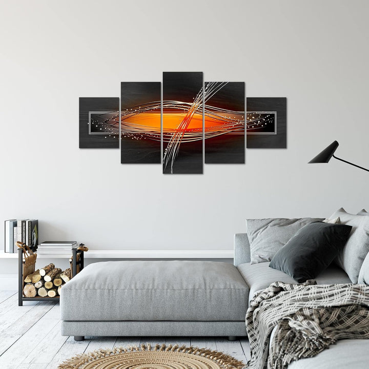 Runa Art Bild Wohnzimmer Schlafzimmer Abstrakt 5 Teilig Grau Orange Schwarz Wandbilder auf Vlies Lei
