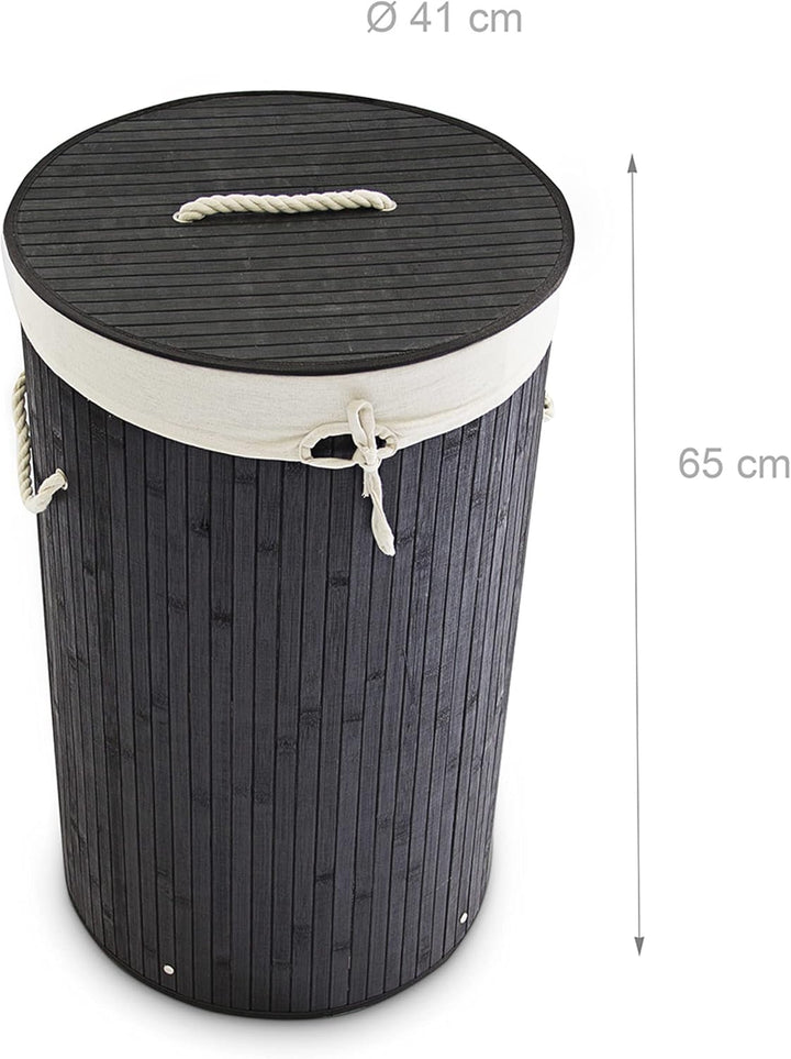 3 x Wäschekorb Bambus, faltbare Wäschetonne mit Deckel, Volumen 70 Liter, Wäschesack Baumwolle, rund