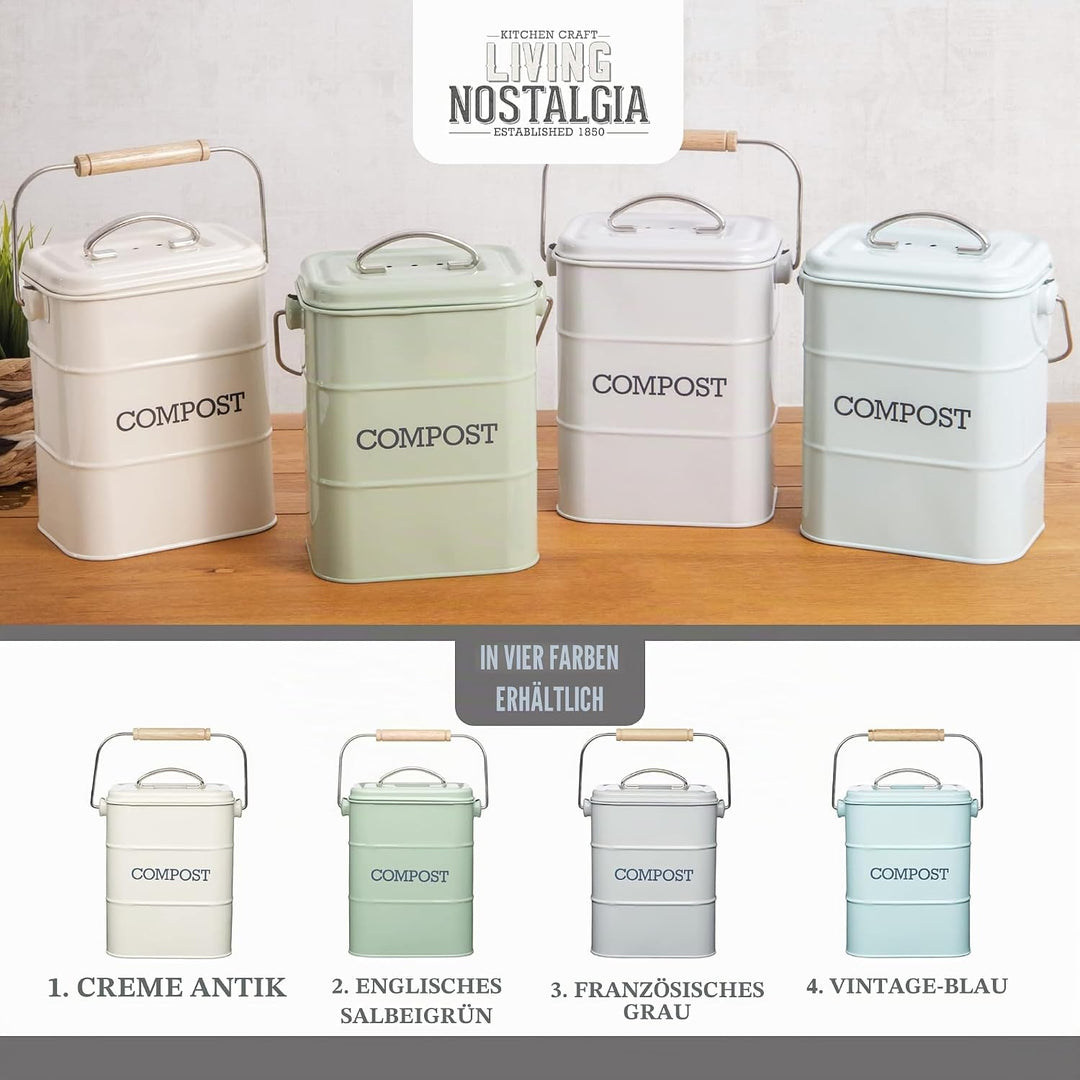 KitchenCraft Living Nostalgie Küche Kompostbehälter, Metall, 16,5 x 12 x 24 cm, Französisch Grau Gra