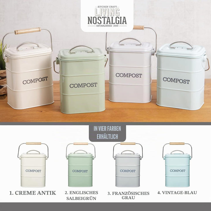 KitchenCraft Living Nostalgie Küche Kompostbehälter, Metall, 16,5 x 12 x 24 cm, Französisch Grau Gra
