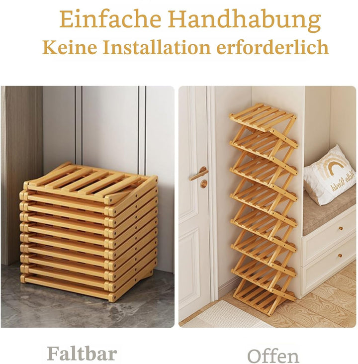 Faltbares Schuhregal, vertikaler Schuhhalter aus Bambus, hoch, für kleine Räume. Multifunktionales s