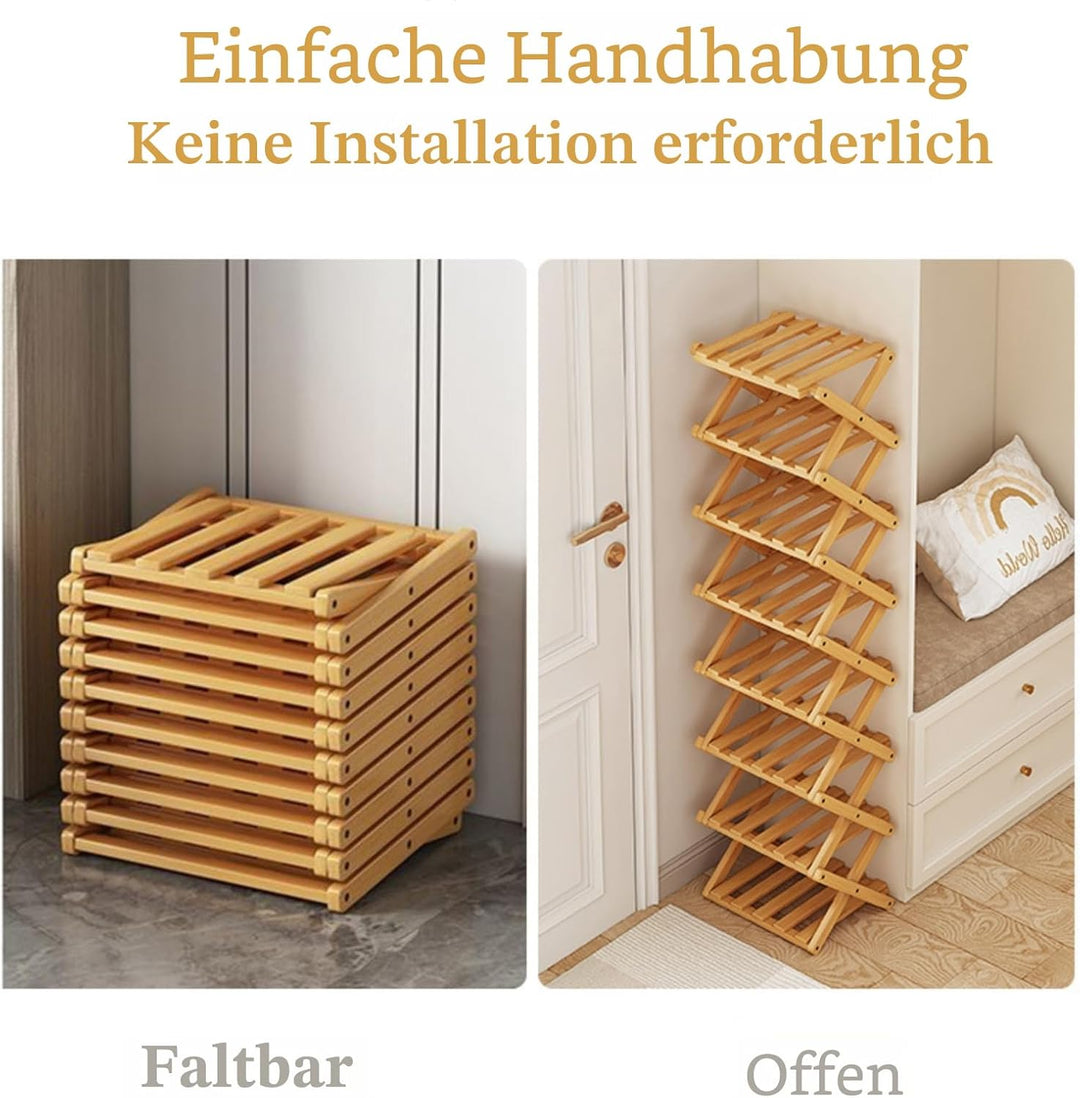 Faltbares Schuhregal, vertikaler Schuhhalter aus Bambus, hoch, für kleine Räume. Multifunktionales s