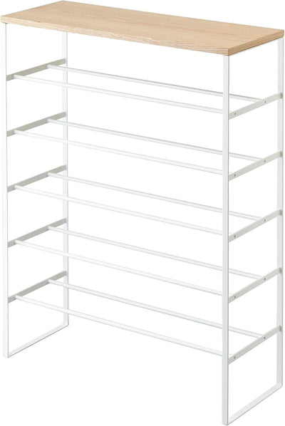 Shoe rack with wood top board - Tower - white Single Weiss, Single Weiss