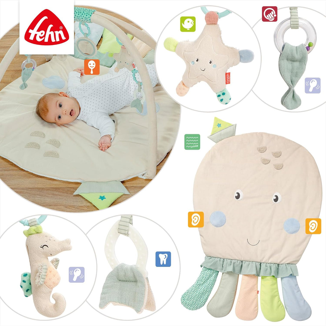 Fehn 054149 3-D-Activity-Decke Oktopus – Spielspass zum Fühlen und Greifen – Für Babys und Kleinkind