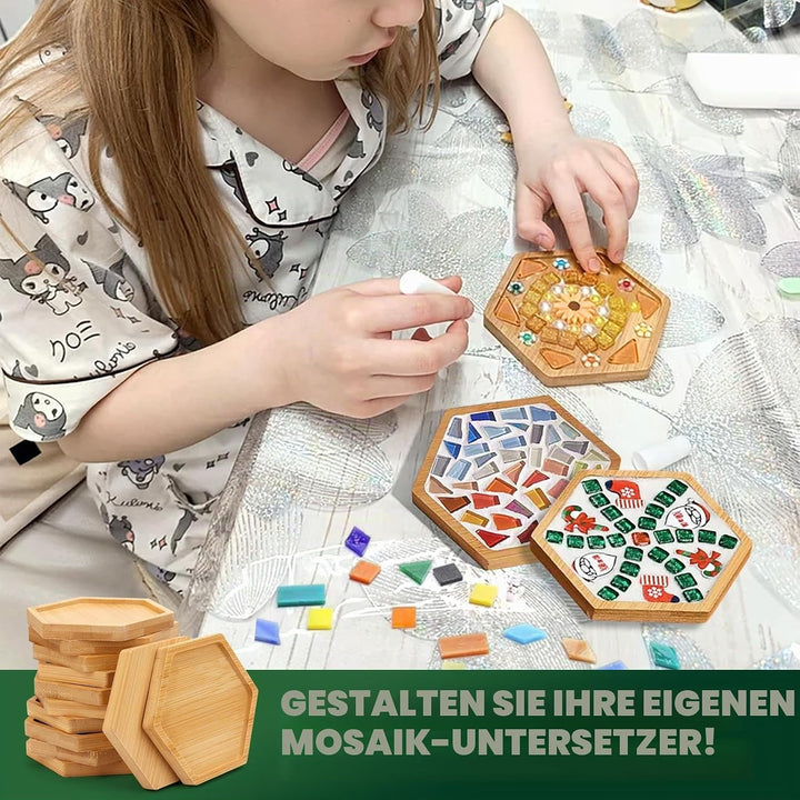 12 Stück 10cm Bambus Untersetzer sechseckig, Mosaik Untersetzer Bastelset, Leere Holzuntersetzer aus