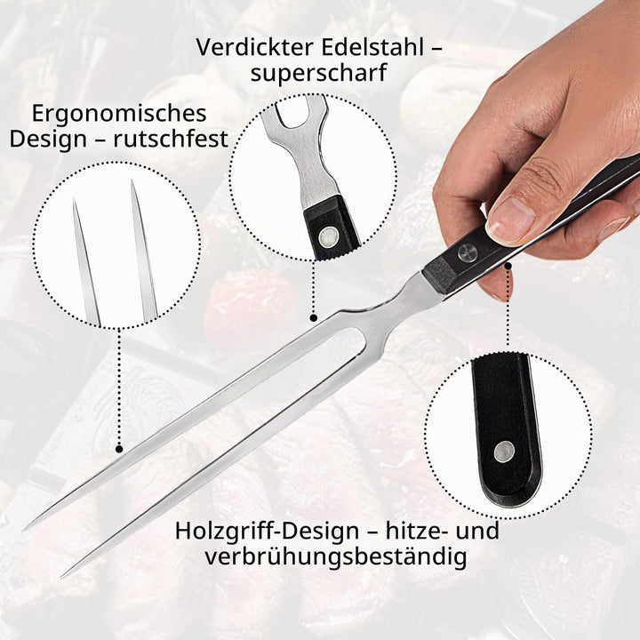 2er Set Fleischgabel mit Griff - 29cm Edelstahl Fleischgabel, Grillgabel Servier Grillgabel mit Kuns