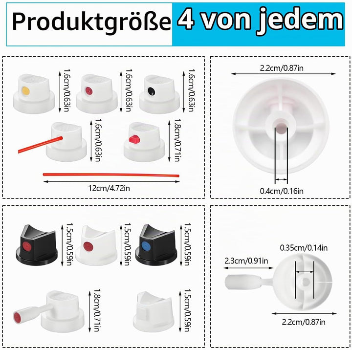 40 Sprühkopf Spraydose in 10 Verschiedene Grössen Sprühkopf für Sprühlack mit 4 Sprühdosen Verlänger