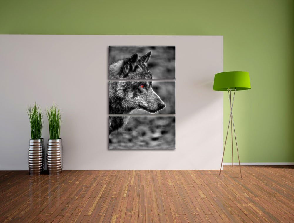 anmutiger Wolf im Wald schwarz/weiss Deluxe 3-Teiler Leinwandbild 120x80 Bild auf Leinwand, XXL ries
