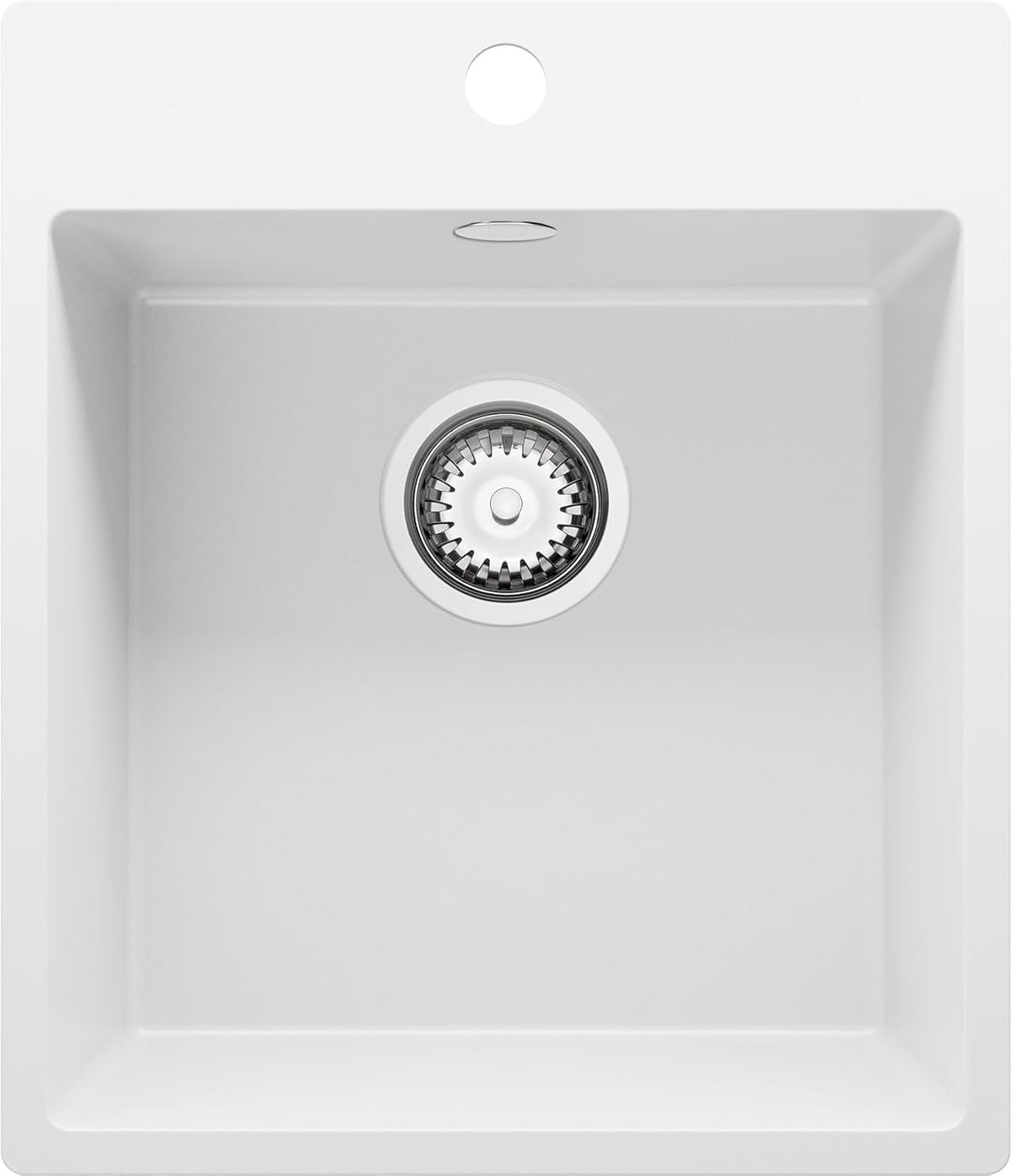 PRIMAGRAN Spülbecken Weiss 43x50cm, Granitspüle 1 Becken + Ablauf-Set, Küchenspüle ab 45er Unterschr