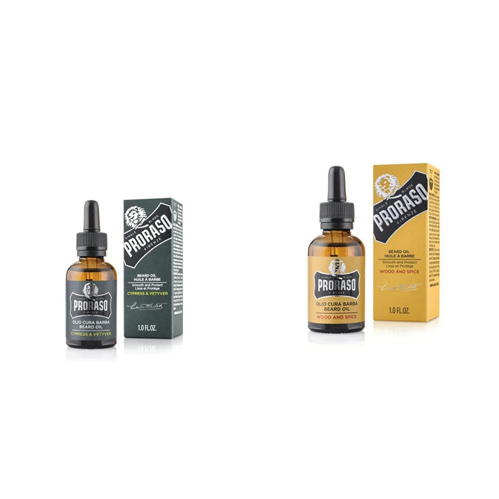 Proraso Beard Oil Cypress & Vetyver 30ml & Beard Oil, Wood & Spice, 30 ml, Bartöl mit Zedernholz & Z