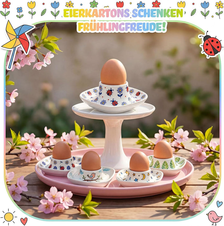 Sinmoe 4er Eierbecher Selber Bemalen Set Porzellan EierStänder mit Ablag Weiss Ostergeschenke Eierbe