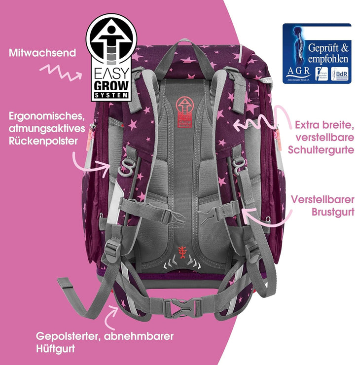 Step by Step Schulranzen-Set 2IN1 Plus „Unicorn Nuala“ 6-teilig, Beere, Einhorn-Design, ergonomische