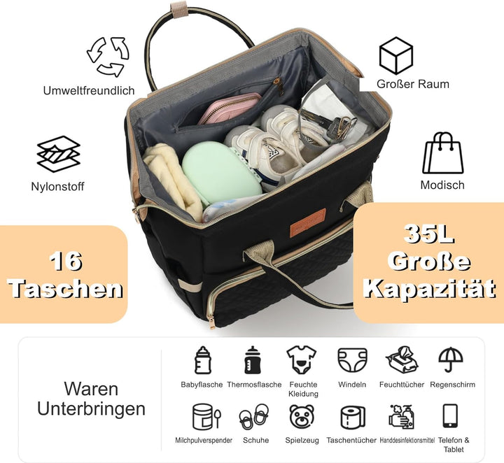 Wickelrucksack Gross - Baby Wickeltasche Rucksack Wasserdicht &amp; Leicht mit Wickelunterlage, Schnulle