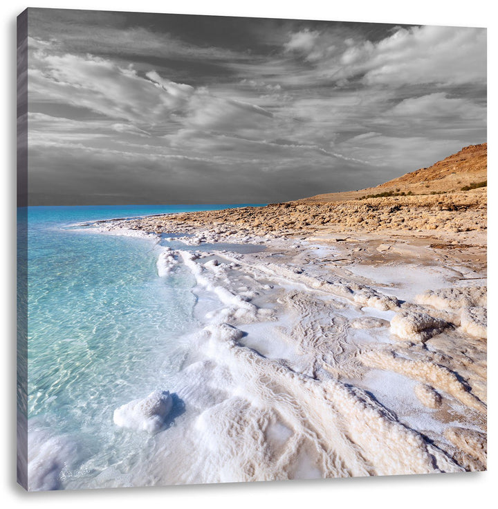 Pixxprint Das Tote Meer bei Tag Schwarz/Weiss, Format: 70x70 auf Leinwand, 70x70