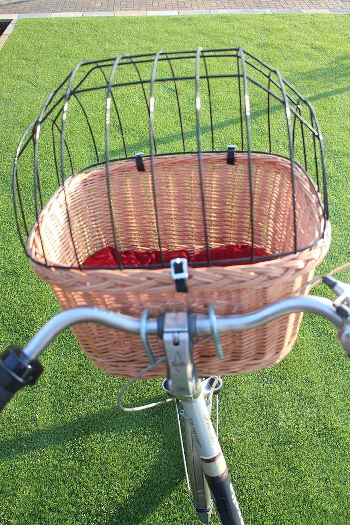 Hundefahrradkorb für Fahradlenker aus Weide mit Metallgitter und Kissen XL oder XXL Weidenkorb Hunde