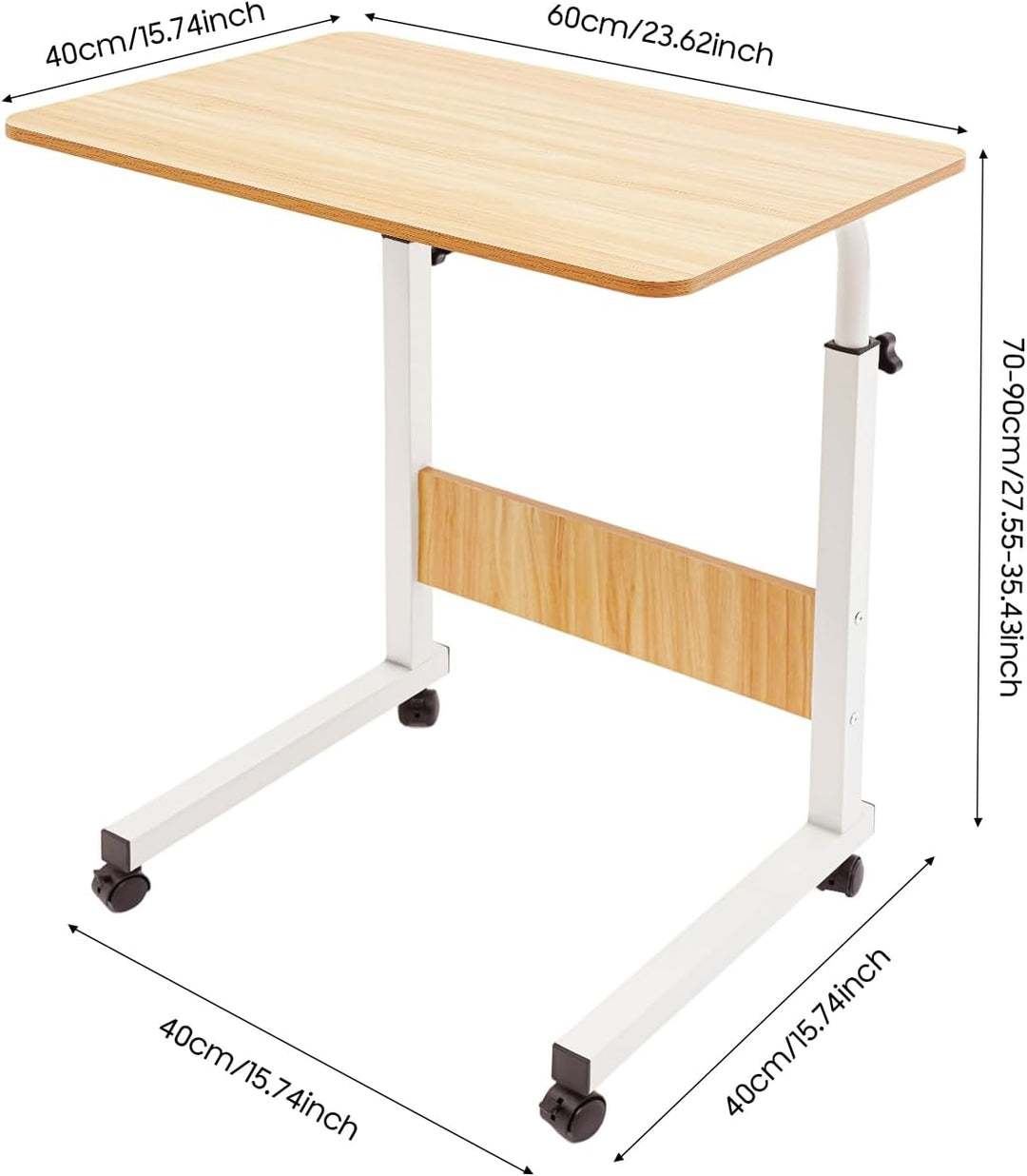 SHZICMY Beistelltisch, C-Form Sofatisch mit Rollen 70-90cm Höhenverstellbar mobiler Kaffeetisch Lapt