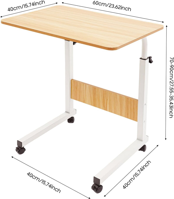 SHZICMY Beistelltisch, C-Form Sofatisch mit Rollen 70-90cm Höhenverstellbar mobiler Kaffeetisch Lapt