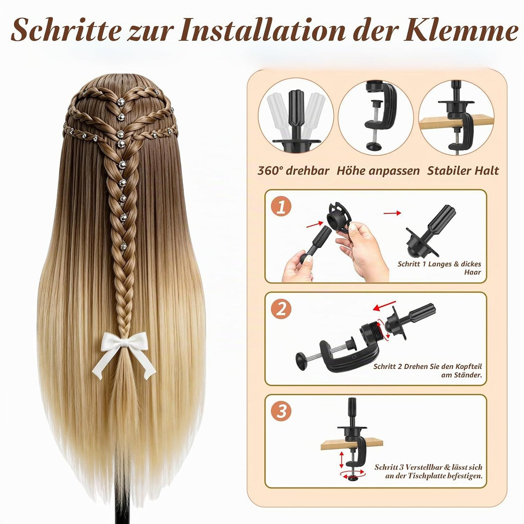 28–29 Zoll Mannequin Kopf 100% Kunsthaar,Frisierkopf für Übungskopf Friseur,Frisier Puppe Haare Flec