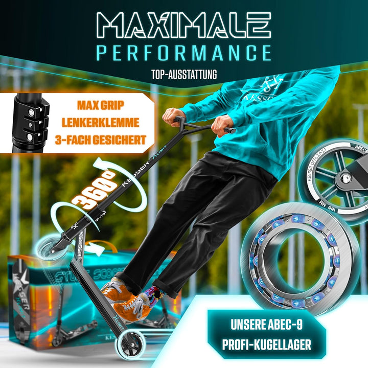 KESSER® Stunt Scooter X-Limit - 360° Lenkung Robuster Funscooter Stuntscooter mit ABEC 9 Kugellagern