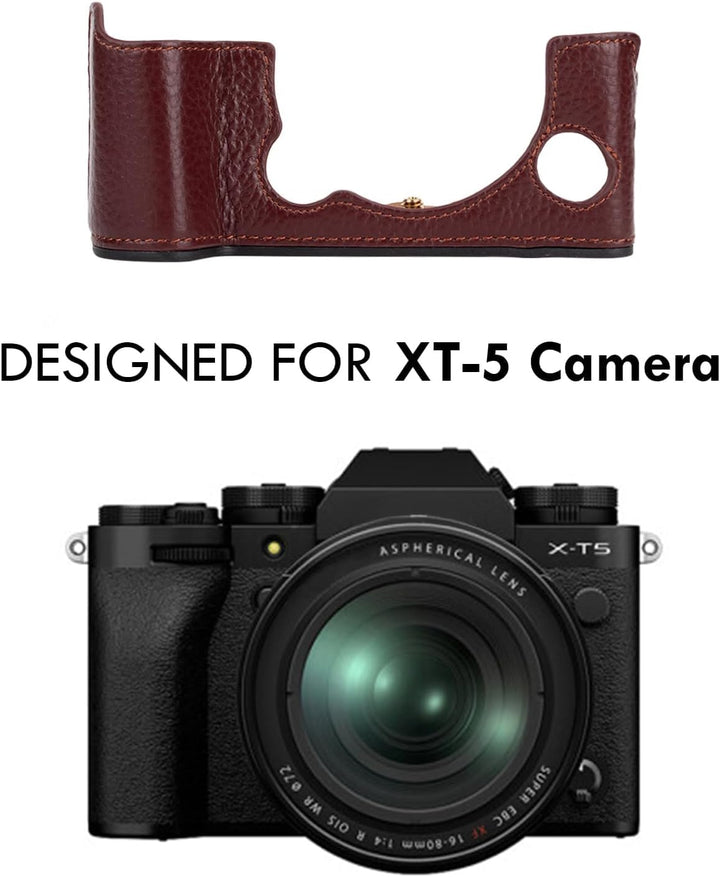 Rieibi Fuji XT5 Schutzhülle für Fujifilm X-T5 Digitalkamera, hochwertiges Echtleder, Halbtasche für