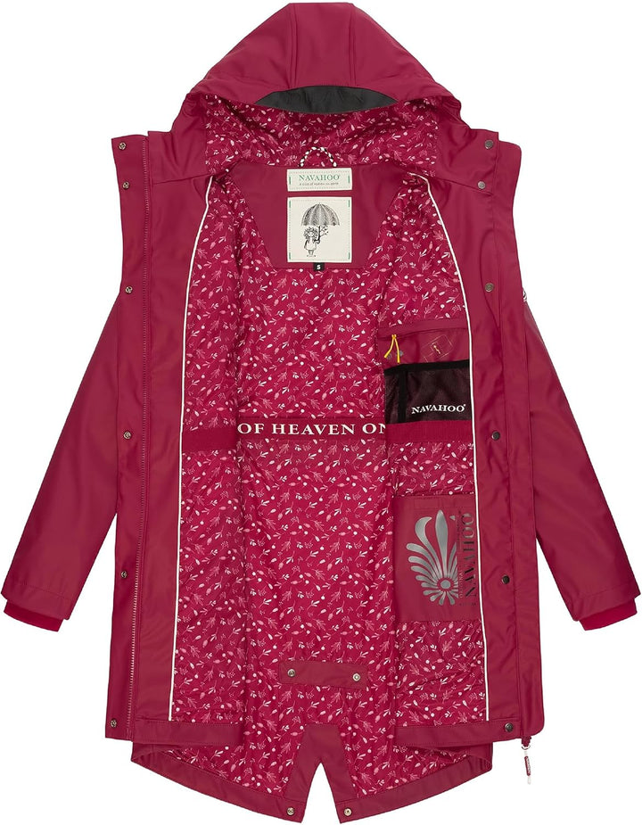 Navahoo Damen Übergangsjacke Regenmantel wasserdicht lang mit Kapuze Tropical Stormoo XS-3XL XS Fuch
