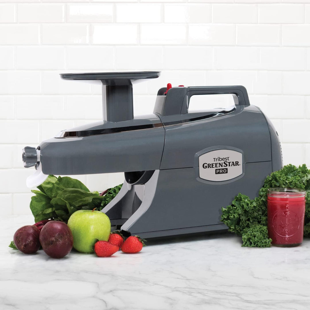 Tribest Greenstar Pro Entsafter Slow Juicer (Grau) – 200W Saftpresse elektrisch mit Keramikschnecke