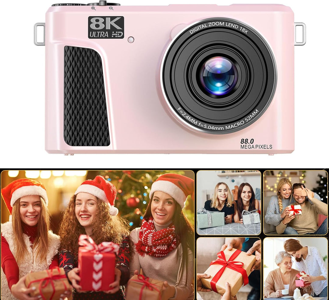 8K Digitalkamera für Fotografie, WiFi 88MP Vlogging -Kameras mit 3 "180 ° Flip -Bildschirm, Autofoku