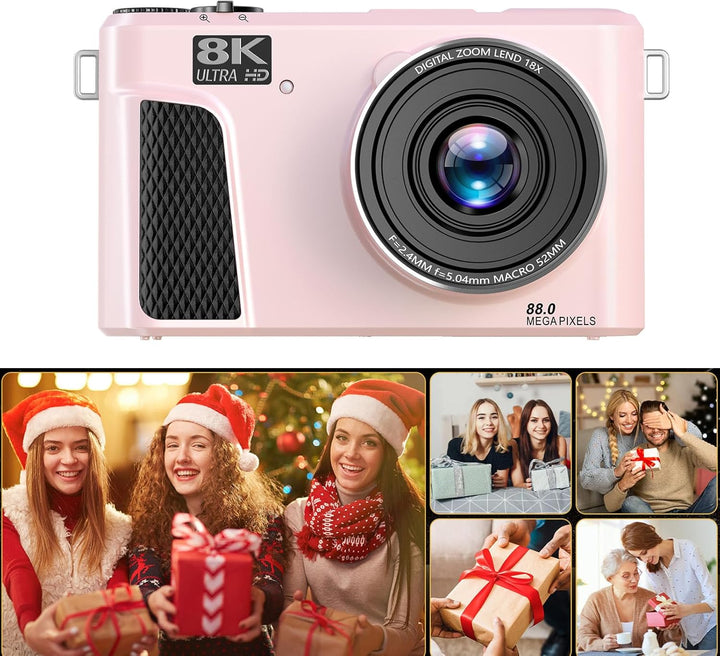 8K Digitalkamera für Fotografie, WiFi 88MP Vlogging -Kameras mit 3 "180 ° Flip -Bildschirm, Autofoku